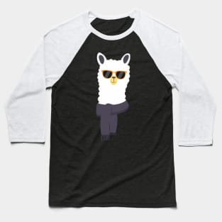 Cute Llama With Glasses - Funny Llama Art In Retro Style Baseball T-Shirt